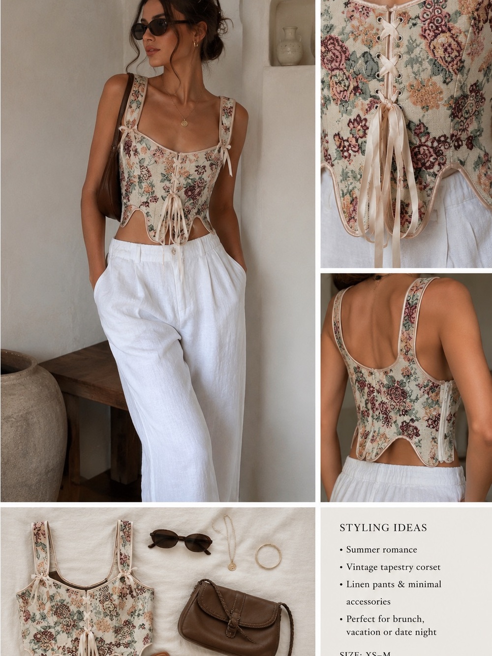 Zara Floral Tapestry Crop Top in Cream and Pink
